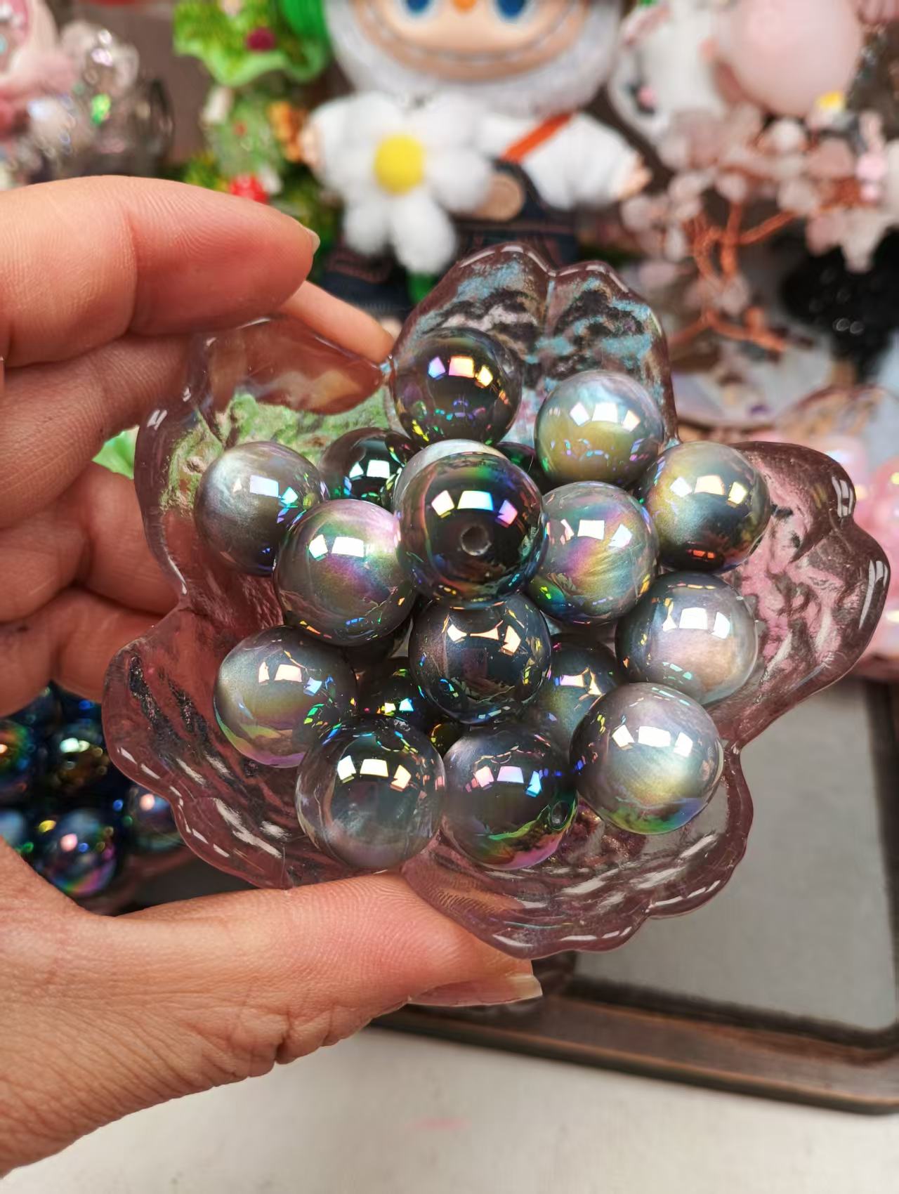 16mm  24pcs cateye resin beads