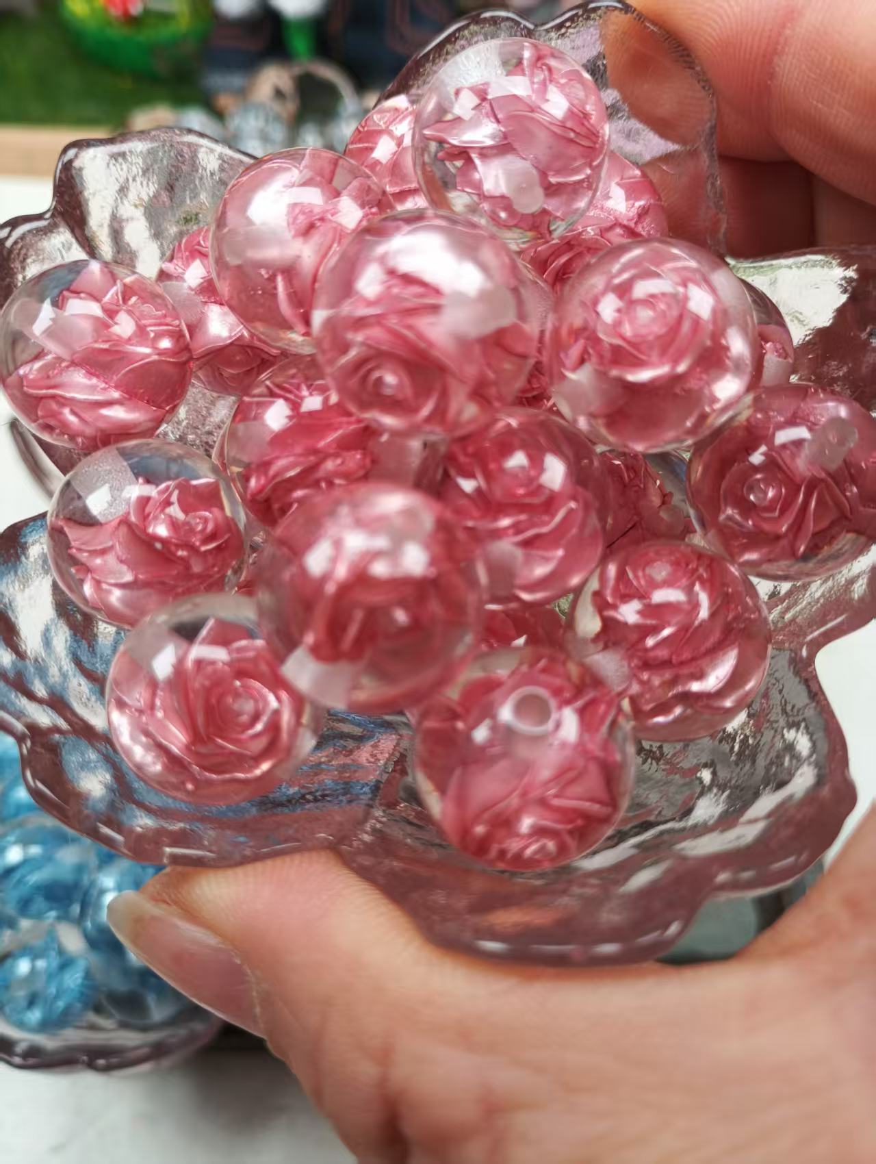 16mm 18pcs pink rose pen keychain baeds